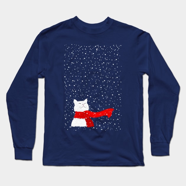 Kitty loves Snow... Long Sleeve T-Shirt by VectorInk